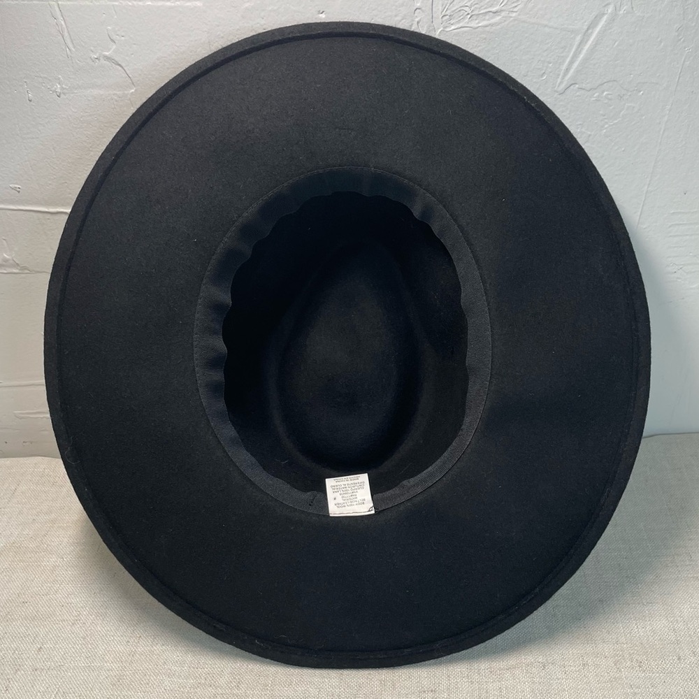 Wide Brim Black Wool Felt Fedora with Turkey Feather Detail - Picture 7 of 8
